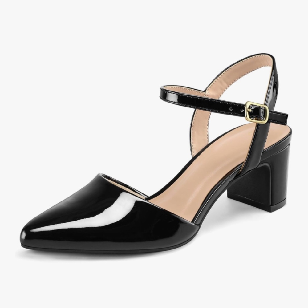 Shiny Black pointed Toe Low Heel